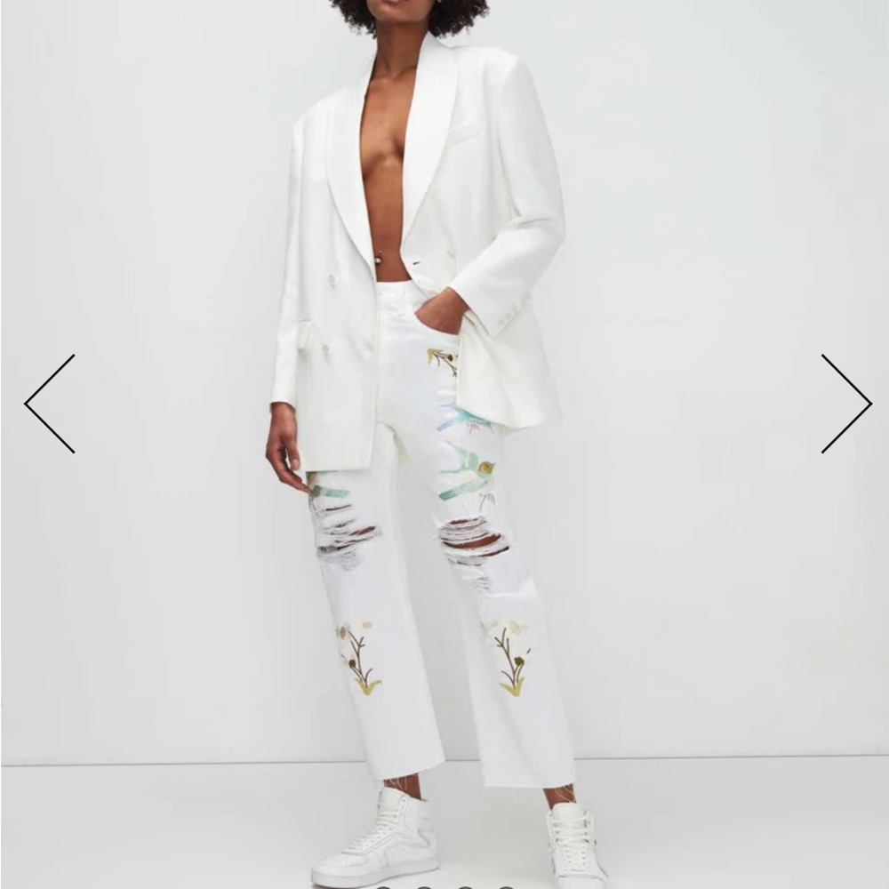 NEW 7 For All Mankind Easy Straight Ankle white crop jeans with embroidery - Picture 3 of 13
